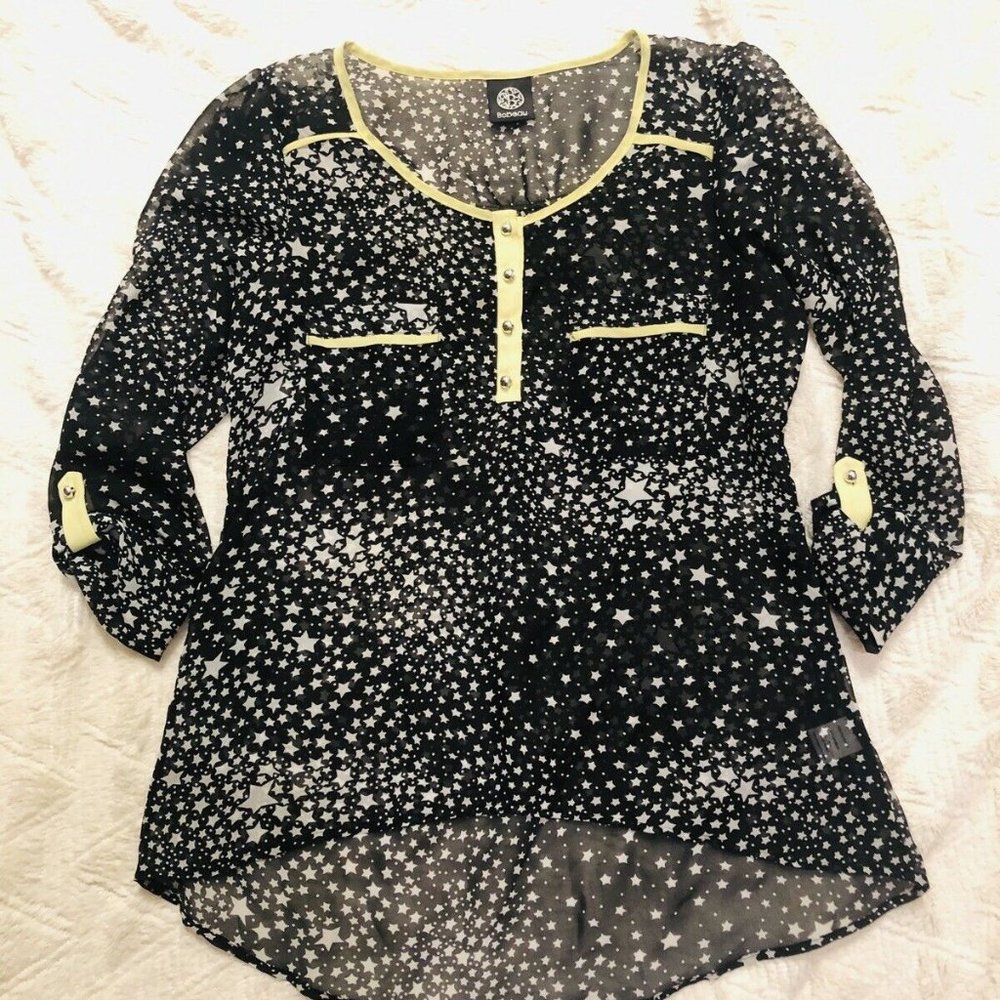 Bobeau Nordstrom Black Stars Print Sheer Small